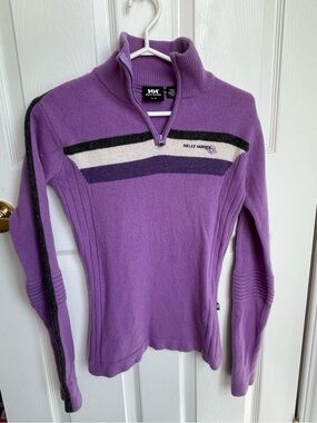 Helly Hansen Lavender Purple Half-Zip Turtleneck Sweater with Stripe Detail